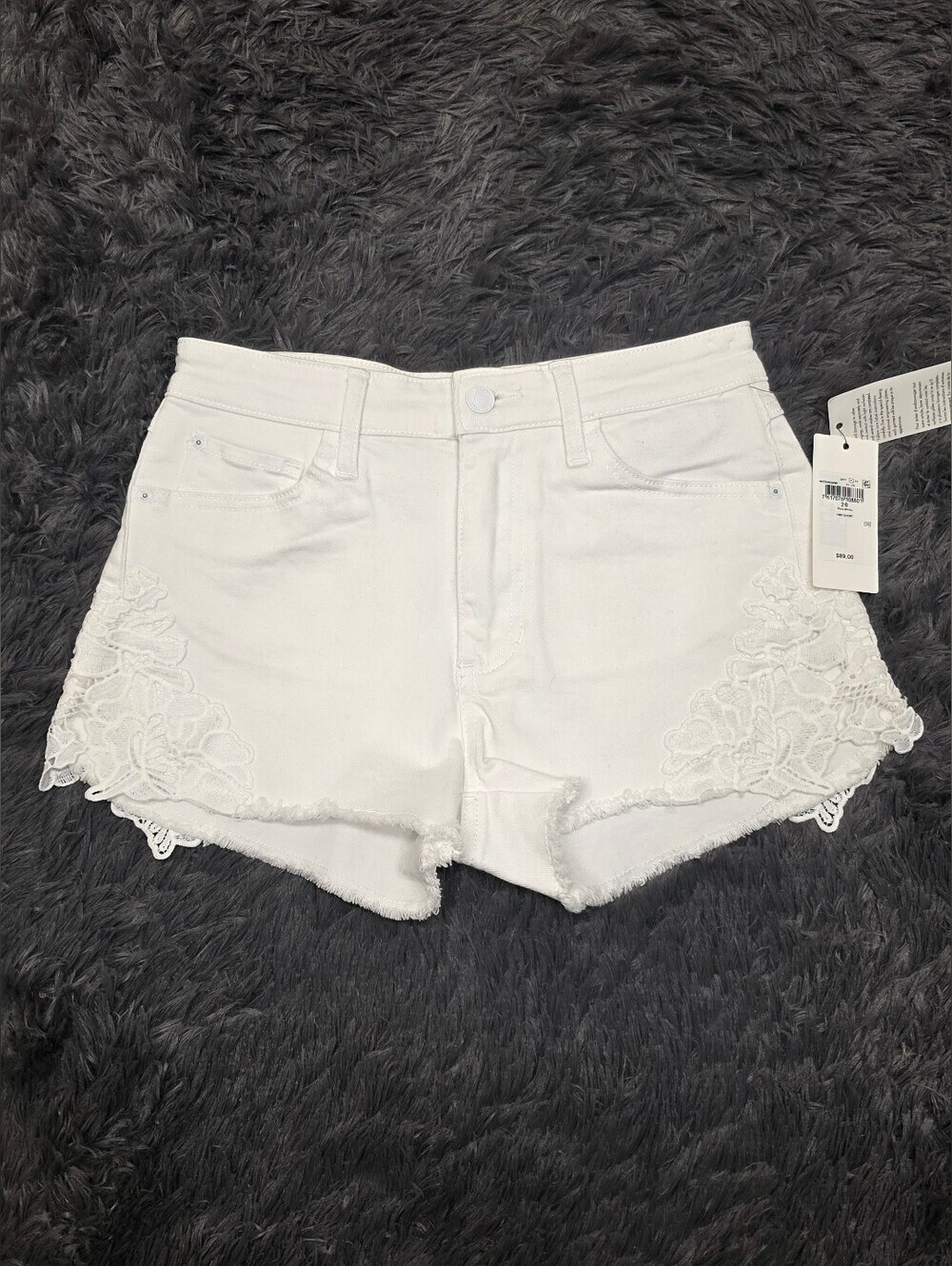 Guess- 1961 White Denim Shorts with Lace Trim. Size 26. NWT